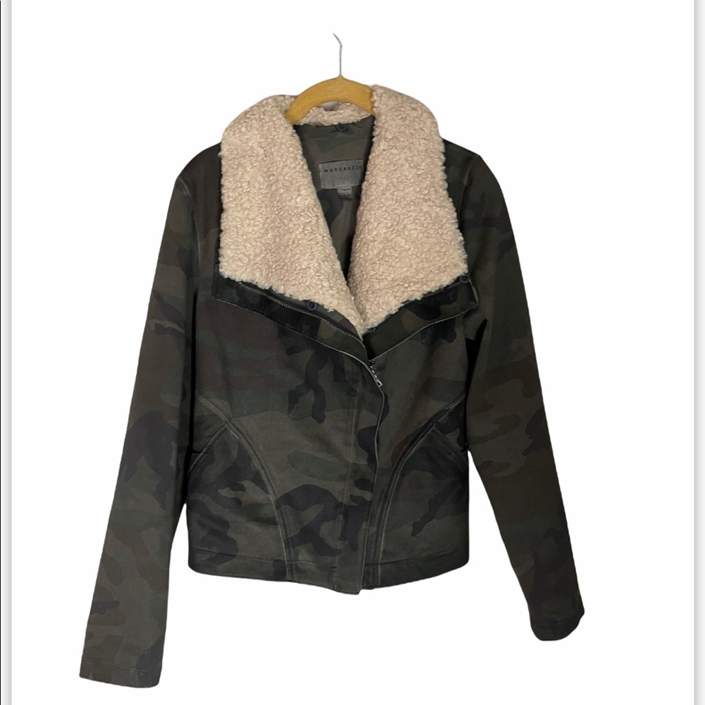 Anthropologie Marrakech Camo Sherpa Collar Moto Jacket